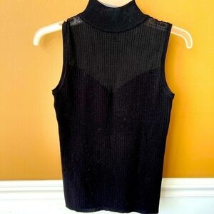 Tahari Black Sleeveless Sheer Turtleneck Size XS